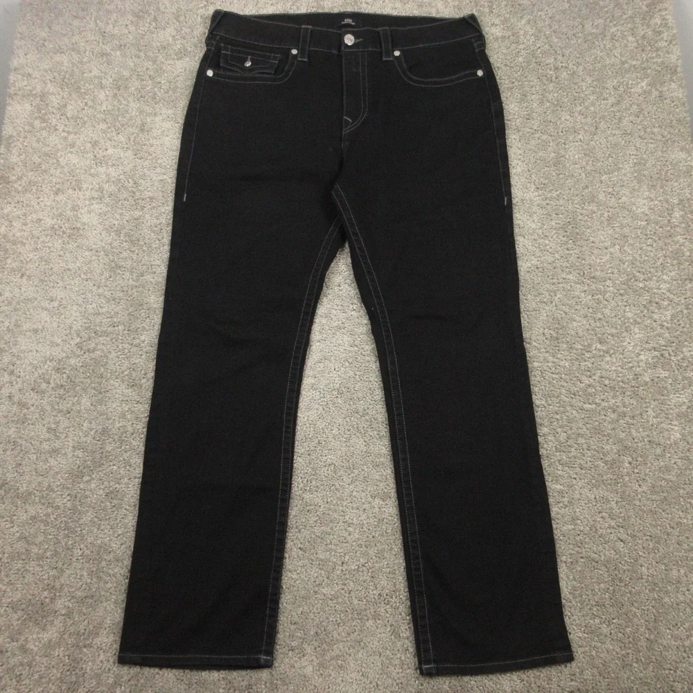 True Religion Jeans Mens 36x31 Black Ricky Relaxed Straight Flap Denim Pants